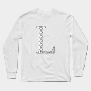 Henna Alphabet L / Henna Letter L - Black Henna Line Art Long Sleeve T-Shirt